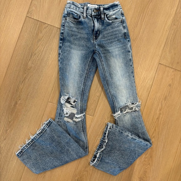 Flying Monkey Jeans Womens 22 Blue Distressed High Rise Flare - Picture 1 of 10